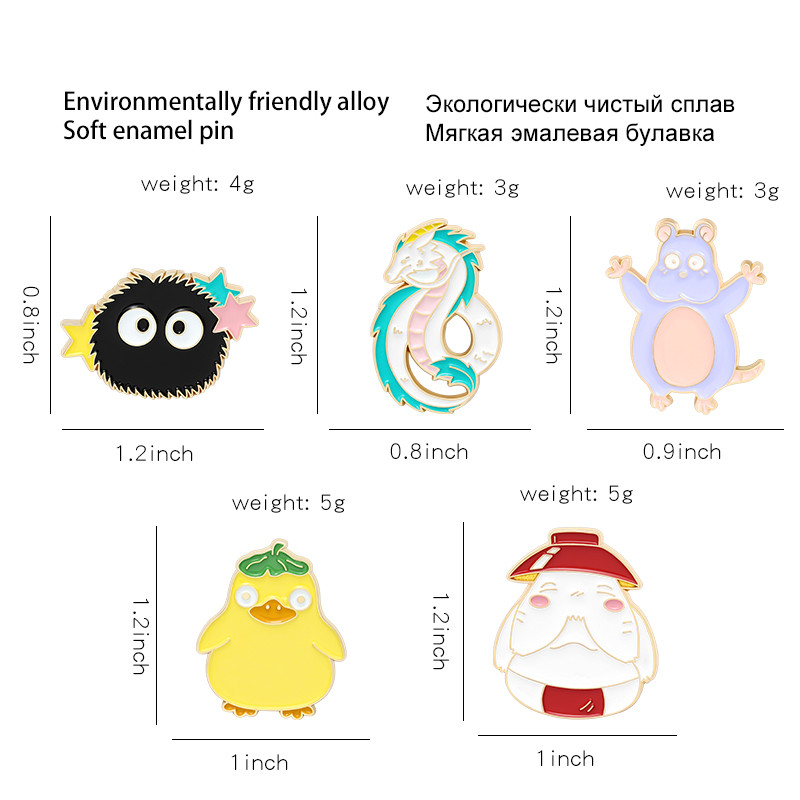 Spirit World Pin email Dragon Mouse Rață Morcov Cărbune Broșe Geantă Ace de revere Copilărie Desene animate Insigna Film Bijuterii Cadou pentru copii