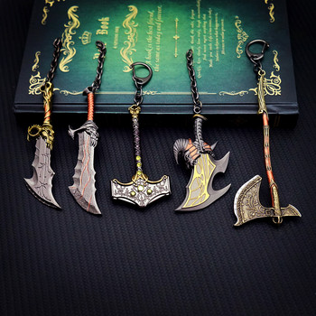 God of War 5 Ragnarok Keychain Thor\'s Hammer Mjolnir Μπρελόκ Δαχτυλίδι Levitan\'s Axe Keyring Blades of Exile Chaos Αξεσουάρ παιχνιδιού