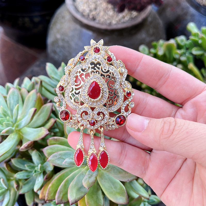 Sunspicems Maroc 18K aur culoare caftan broșă pentru femei rochie de mireasă bijuterii full cristal hijab rever flori ace cu ridicata