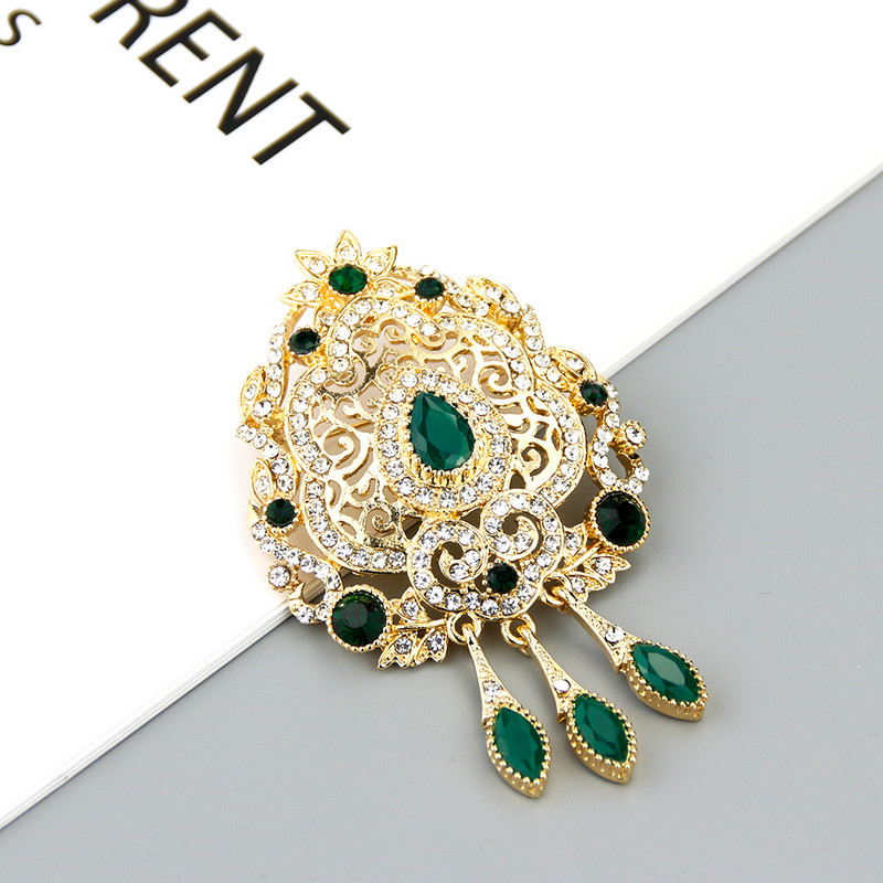 Sunspicems Maroc 18K aur culoare caftan broșă pentru femei rochie de mireasă bijuterii full cristal hijab rever flori ace cu ridicata