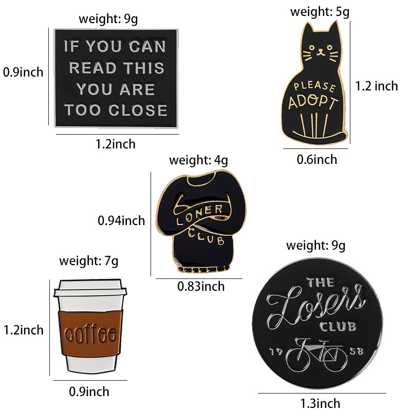 Introvert Loner Loser Club Ace emailate Insigne pentru autism Brose personalizate pentru pisici Geanta haine Ace de rever Punk Negru Alb Bijuterii Cadou