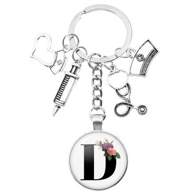 Breloc cu seringă pentru stetoscop pentru casă, AZ, cupole rotunde din sticlă, pandantiv cabușon pentru bărbați și femei, breloc cu farmec de modă