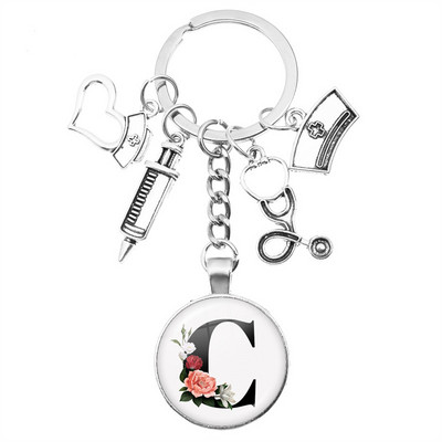 Breloc cu seringă pentru stetoscop pentru casă, AZ, cupole rotunde din sticlă, pandantiv cabușon pentru bărbați și femei, breloc cu farmec de modă