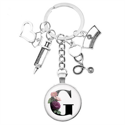 Breloc cu seringă pentru stetoscop pentru casă, AZ, cupole rotunde din sticlă, pandantiv cabușon pentru bărbați și femei, breloc cu farmec de modă