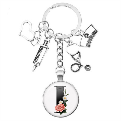 Breloc cu seringă pentru stetoscop pentru casă, AZ, cupole rotunde din sticlă, pandantiv cabușon pentru bărbați și femei, breloc cu farmec de modă