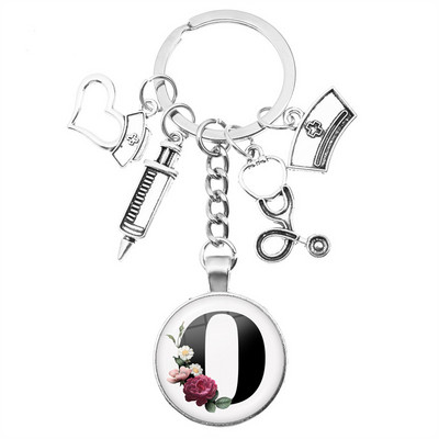 Breloc cu seringă pentru stetoscop pentru casă, AZ, cupole rotunde din sticlă, pandantiv cabușon pentru bărbați și femei, breloc cu farmec de modă