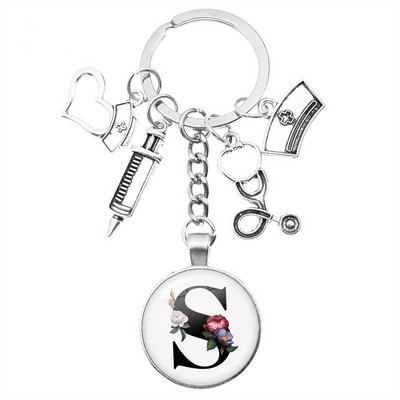 Breloc cu seringă pentru stetoscop pentru casă, AZ, cupole rotunde din sticlă, pandantiv cabușon pentru bărbați și femei, breloc cu farmec de modă