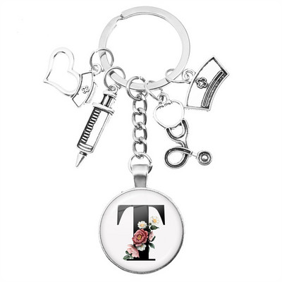 Breloc cu seringă pentru stetoscop pentru casă, AZ, cupole rotunde din sticlă, pandantiv cabușon pentru bărbați și femei, breloc cu farmec de modă