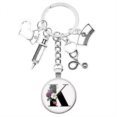 Breloc cu seringă pentru stetoscop pentru casă, AZ, cupole rotunde din sticlă, pandantiv cabușon pentru bărbați și femei, breloc cu farmec de modă