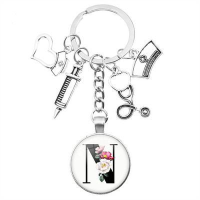 Breloc cu seringă pentru stetoscop pentru casă, AZ, cupole rotunde din sticlă, pandantiv cabușon pentru bărbați și femei, breloc cu farmec de modă