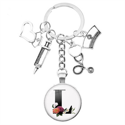 Breloc cu seringă pentru stetoscop pentru casă, AZ, cupole rotunde din sticlă, pandantiv cabușon pentru bărbați și femei, breloc cu farmec de modă