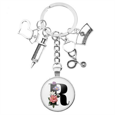 Breloc cu seringă pentru stetoscop pentru casă, AZ, cupole rotunde din sticlă, pandantiv cabușon pentru bărbați și femei, breloc cu farmec de modă