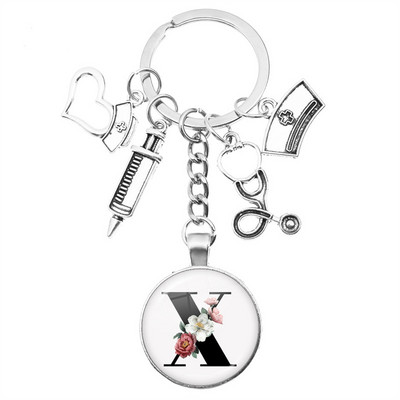 Breloc cu seringă pentru stetoscop pentru casă, AZ, cupole rotunde din sticlă, pandantiv cabușon pentru bărbați și femei, breloc cu farmec de modă