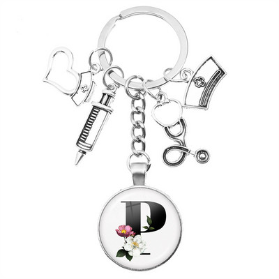 Breloc cu seringă pentru stetoscop pentru casă, AZ, cupole rotunde din sticlă, pandantiv cabușon pentru bărbați și femei, breloc cu farmec de modă