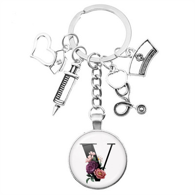 Breloc cu seringă pentru stetoscop pentru casă, AZ, cupole rotunde din sticlă, pandantiv cabușon pentru bărbați și femei, breloc cu farmec de modă