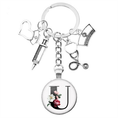 Breloc cu seringă pentru stetoscop pentru casă, AZ, cupole rotunde din sticlă, pandantiv cabușon pentru bărbați și femei, breloc cu farmec de modă