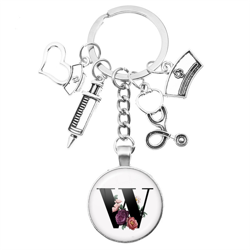 Breloc cu seringă pentru stetoscop pentru casă, AZ, cupole rotunde din sticlă, pandantiv cabușon pentru bărbați și femei, breloc cu farmec de modă