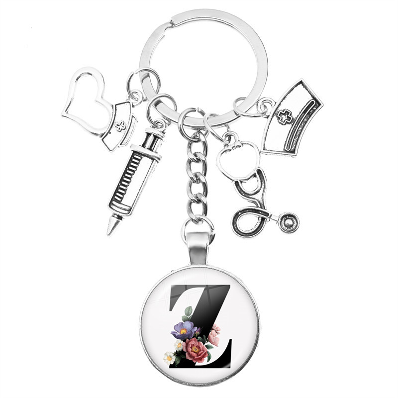 Breloc cu seringă pentru stetoscop pentru casă, AZ, cupole rotunde din sticlă, pandantiv cabușon pentru bărbați și femei, breloc cu farmec de modă