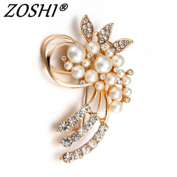 ZOSHI Fashion Jewelry Χρυσό χρώμα Καρφίτσες καρφίτσας για γυναίκες Αυστρία απομίμηση κρυστάλλου Μαργαριτάρι λουλούδια καρφίτσα αξεσουάρ γάμου