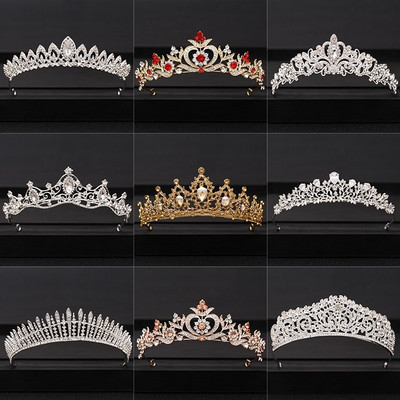Στέμμα γάμου Κόσμημα για τα μαλλιά Νυφικά αξεσουάρ μαλλιών Γυναικεία μπαρόκ στέμμα στρας Κρυστάλλινα τιάρες Bride Queen Party Crowns Δώρο