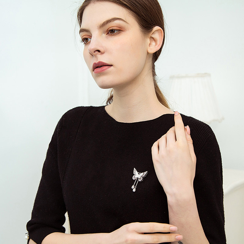 Zircon cubic pandantiv dublu fluture femei broșe luxos ciucuri pandantiv animal broșă decorare petrecere de nuntă ace