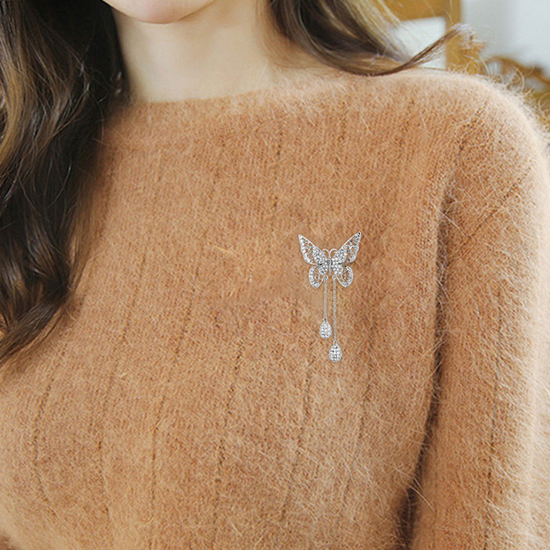 Zircon cubic pandantiv dublu fluture femei broșe luxos ciucuri pandantiv animal broșă decorare petrecere de nuntă ace