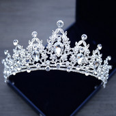 Vestuviniai Plaukai Tiara Krištolinė Vestuvinė Tiara Karūna Sidabro spalvos Diadem Veil Tiaras Vestuviniai Plaukų Priedai Galvos apdangalai Galvos Papuošalai