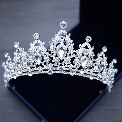 Vestuviniai Plaukai Tiara Krištolinė Vestuvinė Tiara Karūna Sidabro spalvos Diadem Veil Tiaras Vestuviniai Plaukų Priedai Galvos apdangalai Galvos Papuošalai