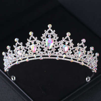 Vestuviniai Plaukai Tiara Krištolinė Vestuvinė Tiara Karūna Sidabro spalvos Diadem Veil Tiaras Vestuviniai Plaukų Priedai Galvos apdangalai Galvos Papuošalai