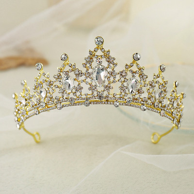 Vestuviniai Plaukai Tiara Krištolinė Vestuvinė Tiara Karūna Sidabro spalvos Diadem Veil Tiaras Vestuviniai Plaukų Priedai Galvos apdangalai Galvos Papuošalai