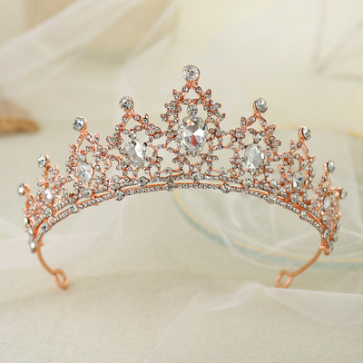 Vestuviniai Plaukai Tiara Krištolinė Vestuvinė Tiara Karūna Sidabro spalvos Diadem Veil Tiaras Vestuviniai Plaukų Priedai Galvos apdangalai Galvos Papuošalai