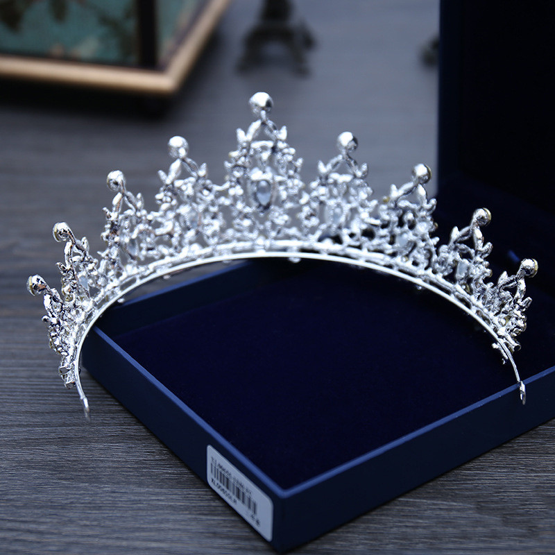 Vestuviniai Plaukai Tiara Krištolinė Vestuvinė Tiara Karūna Sidabro spalvos Diadem Veil Tiaras Vestuviniai Plaukų Priedai Galvos apdangalai Galvos Papuošalai