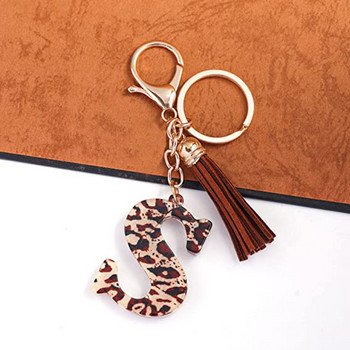 Fashion Acrylic Leopard Leopard Keychain with Tassel Fashion Couple 26 AZ Initial Letter μενταγιόν με μπρελόκ για γυναικεία τσάντα