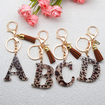 Fashion Acrylic Leopard Leopard Keychain with Tassel Fashion Couple 26 AZ Initial Letter μενταγιόν με μπρελόκ για γυναικεία τσάντα