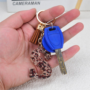 Fashion Acrylic Leopard Leopard Keychain with Tassel Fashion Couple 26 AZ Initial Letter μενταγιόν με μπρελόκ για γυναικεία τσάντα