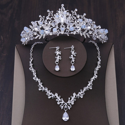 Луксозни комплекти сватбени бижута с кристално сърце Корона с кристали Диадема Колье Колие Обеци Булчински комплект бижута Дубай Африкански мъниста