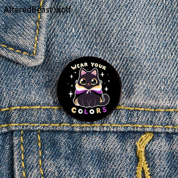 Non Binary Pride cat Pin Προσαρμοσμένη χαριτωμένη καρφίτσα Πουκάμισο πέτο δάσκαλος tote Τσάντα σακίδια πλάτης Badge Cartoon δώρο καρφίτσες καρφίτσες για γυναίκες