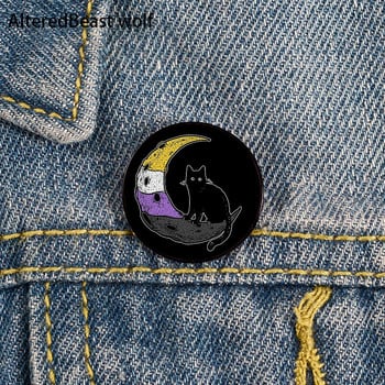 Non Binary Pride cat Pin Προσαρμοσμένη χαριτωμένη καρφίτσα Πουκάμισο πέτο δάσκαλος tote Τσάντα σακίδια πλάτης Badge Cartoon δώρο καρφίτσες καρφίτσες για γυναίκες