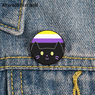 Non Binary Pride cat Pin Broșe personalizate drăguțe Cămașă rever profesor geantă rucsacuri Insigna Cartoon cadou broșe ace pentru femei
