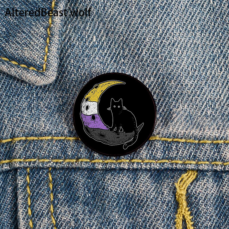 Non Binary Pride cat Pin Broșe personalizate drăguțe Cămașă rever profesor geantă rucsacuri Insigna Cartoon cadou broșe ace pentru femei