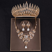 Seturi de bijuterii de mireasa de cristal de lux Set de cercei de coroana cu diadema cu strasuri pentru femei Mireasa Accesorii de nunta Set de bijuterii