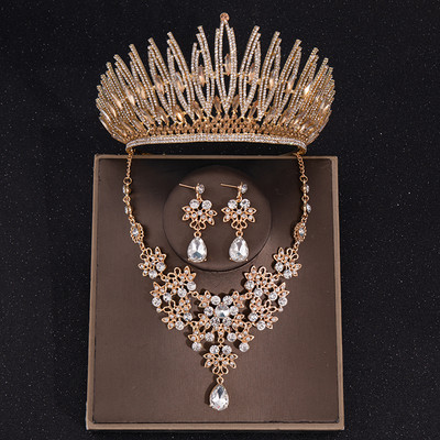 Seturi de bijuterii de mireasa de cristal de lux Set de cercei de coroana cu diadema cu strasuri pentru femei Mireasa Accesorii de nunta Set de bijuterii