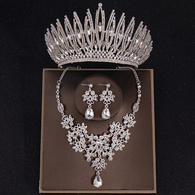 Seturi de bijuterii de mireasa de cristal de lux Set de cercei de coroana cu diadema cu strasuri pentru femei Mireasa Accesorii de nunta Set de bijuterii