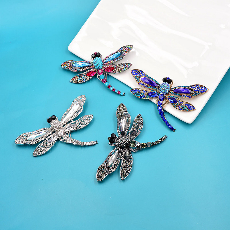 CINDY XIANG Broșe mari cu libelule cu strass pentru femei Broșă vintage pentru haine Pin Bijuterii cu insecte 8 culori disponibile cadou