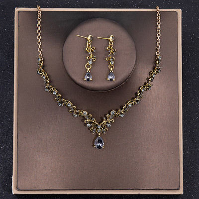 Baroka kristāla kāzu juvelierizstrādājumu komplekts Vintage Rhinestone Tiara kroņa kaklarotas auskaru komplekts sievietēm Līgavas ballītei Līgavu rotu komplekts