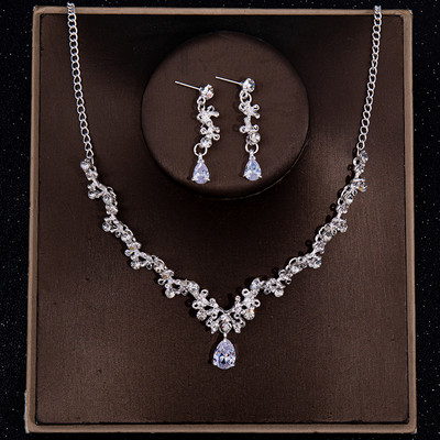 Baroka kristāla kāzu juvelierizstrādājumu komplekts Vintage Rhinestone Tiara kroņa kaklarotas auskaru komplekts sievietēm Līgavas ballītei Līgavu rotu komplekts