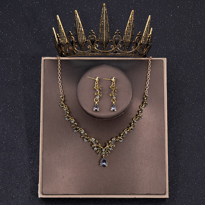 Baroka kristāla kāzu juvelierizstrādājumu komplekts Vintage Rhinestone Tiara kroņa kaklarotas auskaru komplekts sievietēm Līgavas ballītei Līgavu rotu komplekts
