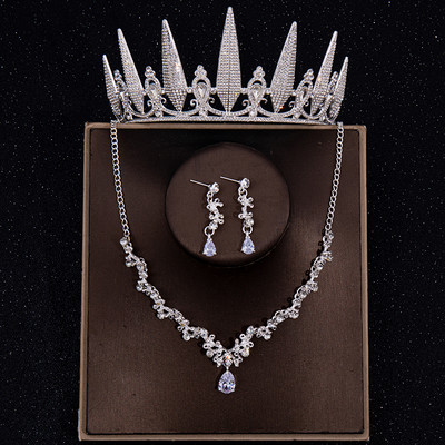 Baroka kristāla kāzu juvelierizstrādājumu komplekts Vintage Rhinestone Tiara kroņa kaklarotas auskaru komplekts sievietēm Līgavas ballītei Līgavu rotu komplekts