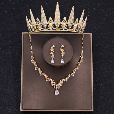 Baroka kristāla kāzu juvelierizstrādājumu komplekts Vintage Rhinestone Tiara kroņa kaklarotas auskaru komplekts sievietēm Līgavas ballītei Līgavu rotu komplekts