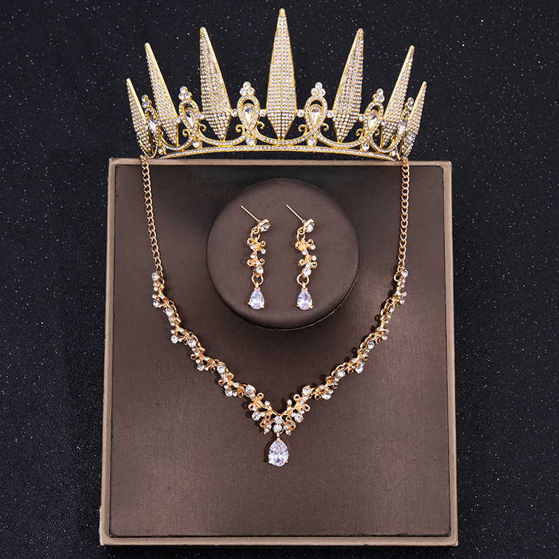 Set de bijuterii de nuntă de cristal baroc, tiara, cu stras, coroană, colier, set de cercei pentru femei, set de bijuterii de mireasă pentru petrecerea de mireasă